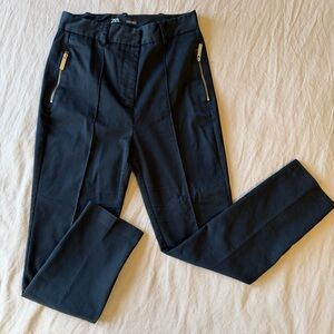 Zara Basic Black Dress Pants with Gold Zipper Accents
